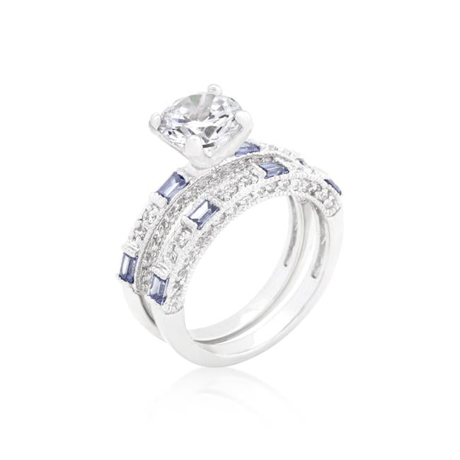 Clear and Tanzanite Cubic Zirconia Ring Set - R08301R-C21