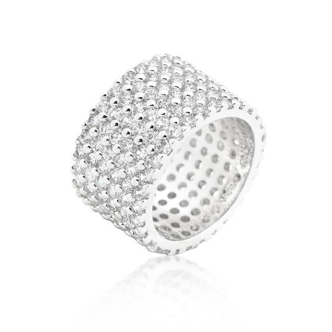 Rhodium Plated Finishd Wide Pave Cubic Zirconia Ring - R08322R-C01