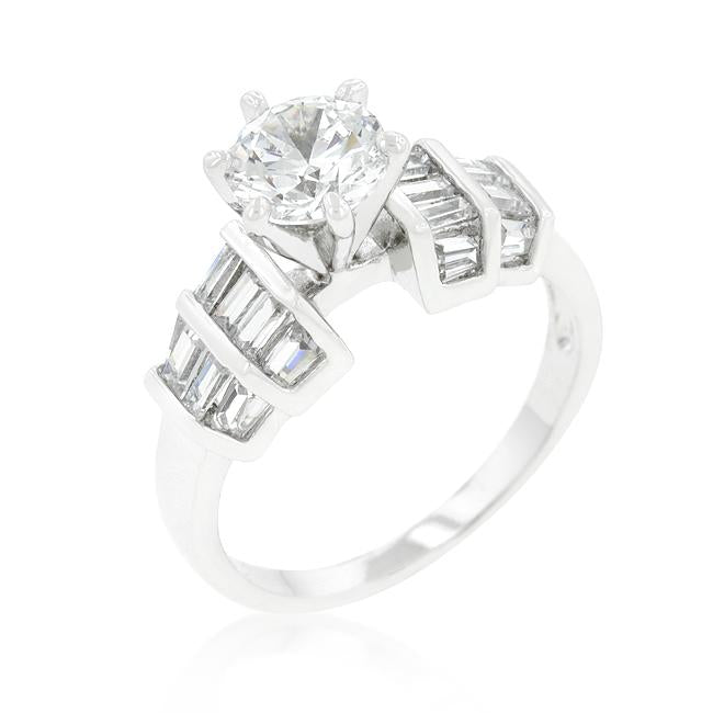 Tapered Baguette Cubic Zirconia Engagement Ring - R08341R-C01