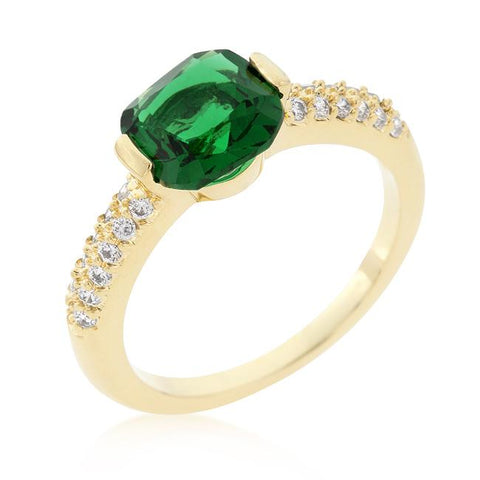 Green Cushion Cut Cubic Zirconia Engagement Ring - R08349G-C40
