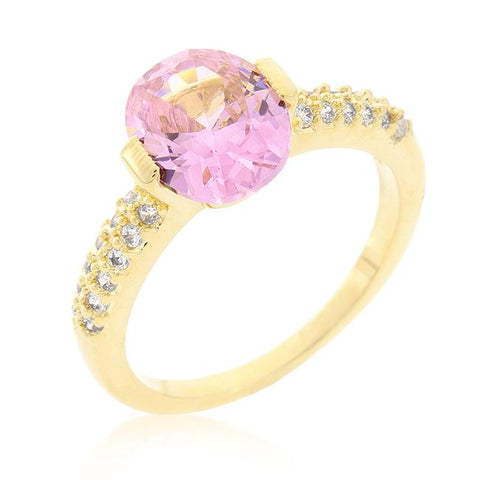 Pink Oval Cubic Zirconia Engagement Ring - R08350G-C12