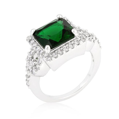 Halo Style Princess Cut Emerald Green Cocktail Ring - R08352R-C40