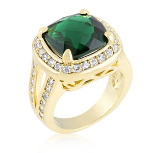 Cushion Cut Emerald Green Cocktail Ring - R08355G-C40