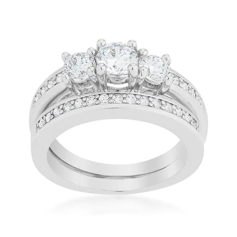 Three Stone Wedding Ring Set - R08376R-C01