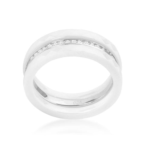 White Ceramic Triplet Ring With Cubic Zirconia - R08424RS-V01