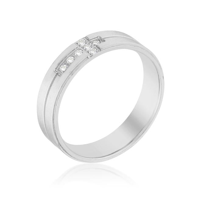 Band Ring with Cubic Zirconia Cross Design - R08436RV-C01