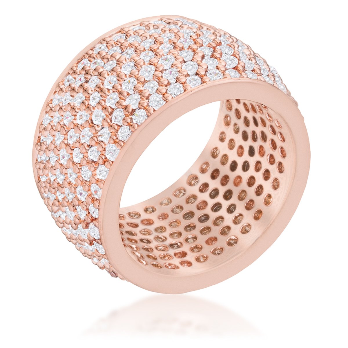 Wide Pave Cubic Zirconia Rose Gold Band Ring - R08448A-C01