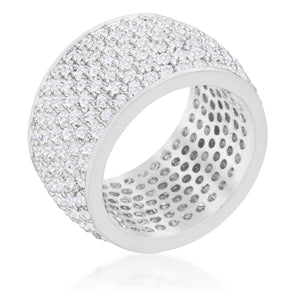 Wide Pave Cubic Zirconia Silvertone Band Ring - R08448R-C01
