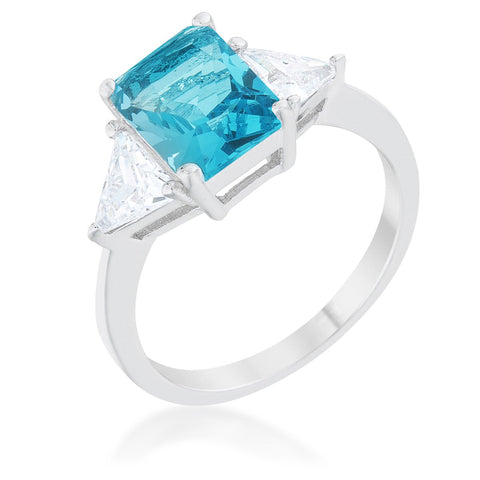 Classic Blue Topaz Rhodium Engagement Ring - R08451R-C31