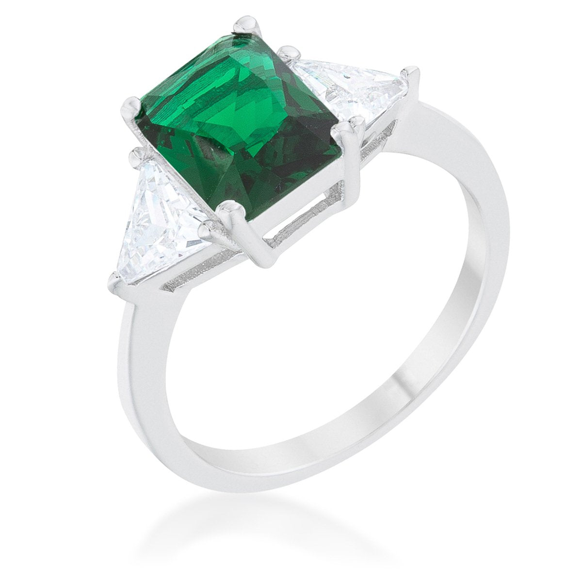 Classic Emerald Rhodium Engagement Ring - R08451R-C40