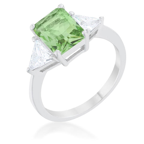 Classic Apple Green Rhodium Engagement Ring - R08451R-C41