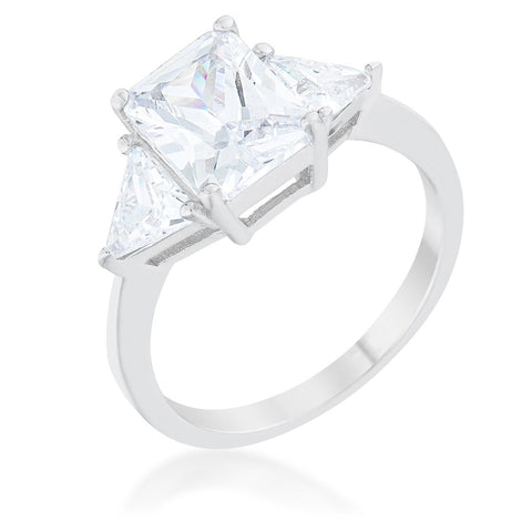 Classic Clear Sterling Silver Engagement Ring - R08451RS-C01