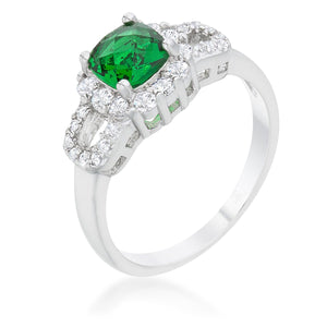 Liz 1.1ct Emerald CZ Rhodium Classic Ring - R08453R-C40