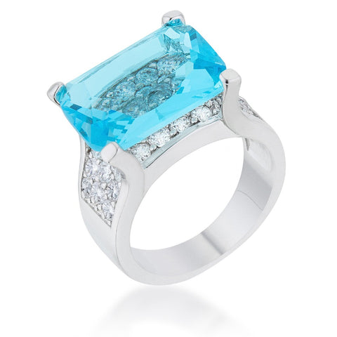 Mina 15.4ct Aqua CZ Rhodium Cocktail Ring - R08457R-C31