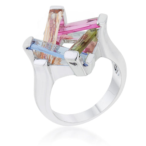 Myra Ring 10ct Multicolor CZ Rhodium Cocktail Ring - R08458R-V01