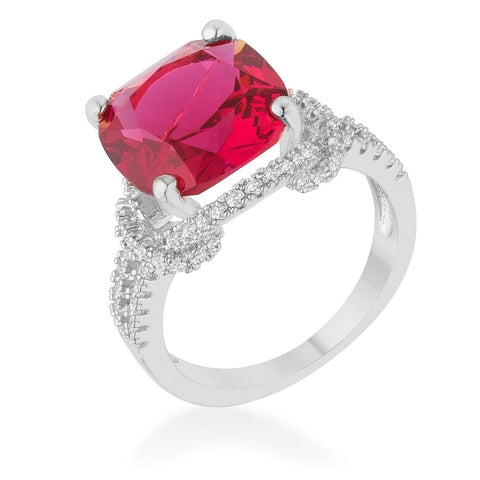 Charlene 6.2ct Ruby CZ Rhodium Classic Statement Ring - R08465R-C17