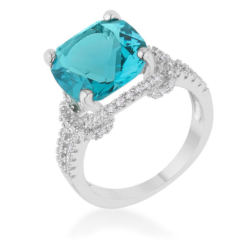 Charlene 6.2ct Aqua CZ Rhodium Classic Statement Ring - R08465R-C32