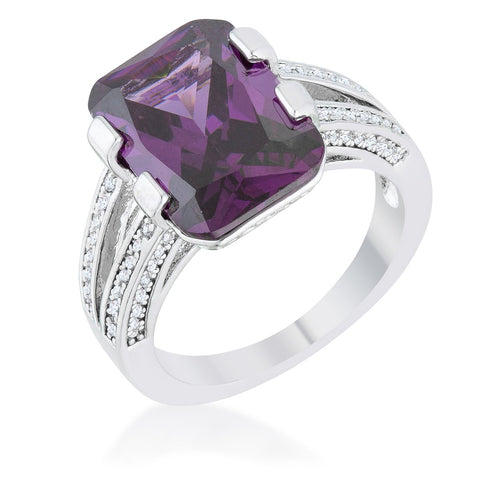 Rema 8.6ct Amethyst CZ Rhodium Emerald Classic Cocktail Ring - R08474R-C20
