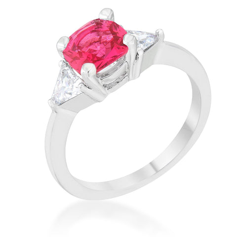 Shonda 1.8ct Fuchsia CZ Rhodium Cushion Classic Statement Ring - R08475R-C17