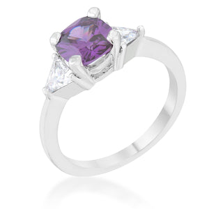 Shonda 1.8ct Amethyst CZ Rhodium Cushion Classic Statement Ring - R08475R-C20