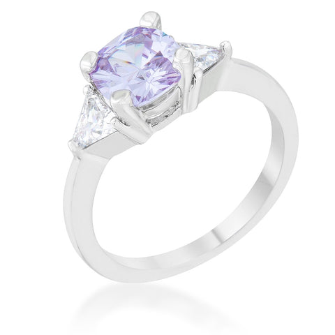 Shonda 1.8ct Lavender CZ Rhodium Cushion Classic Statement Ring - R08475R-C22