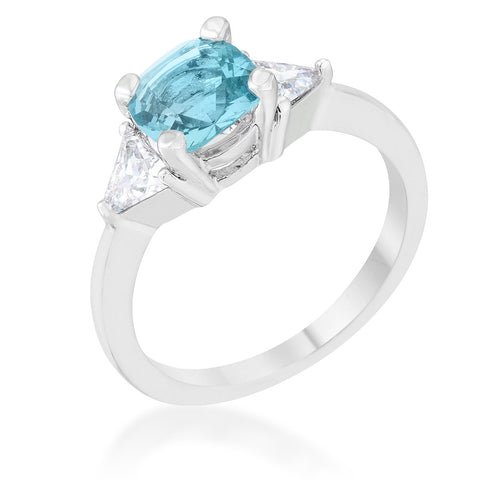Shonda 1.8ct Blue Topaz CZ Rhodium Cushion Classic Statement Ring - R08475R-C31
