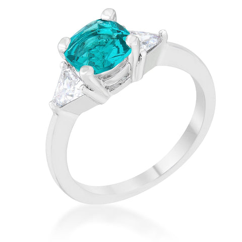 Shonda 1.8ct Aqua CZ Rhodium Cushion Classic Statement Ring - R08475R-C32