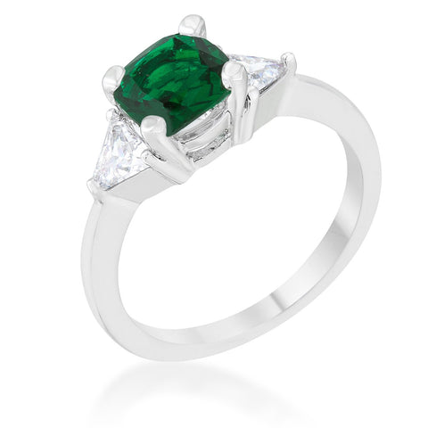 Shonda 1.8ct Emerald CZ Rhodium Cushion Classic Statement Ring - R08475R-C40