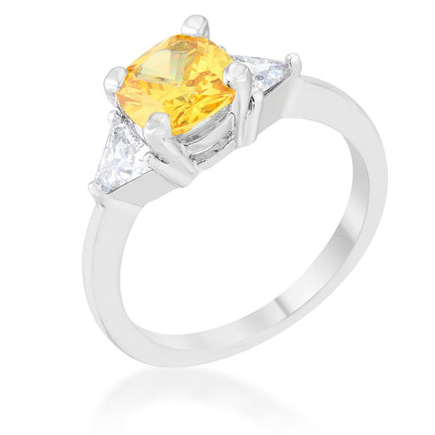 Shonda 1.8ct Canary CZ Rhodium Cushion Classic Statement Ring - R08475R-C61