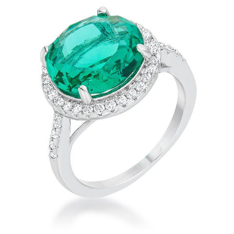 Emie 7.3ct Blue Green CZ Rhodium Classic Ring - R08493R-C46