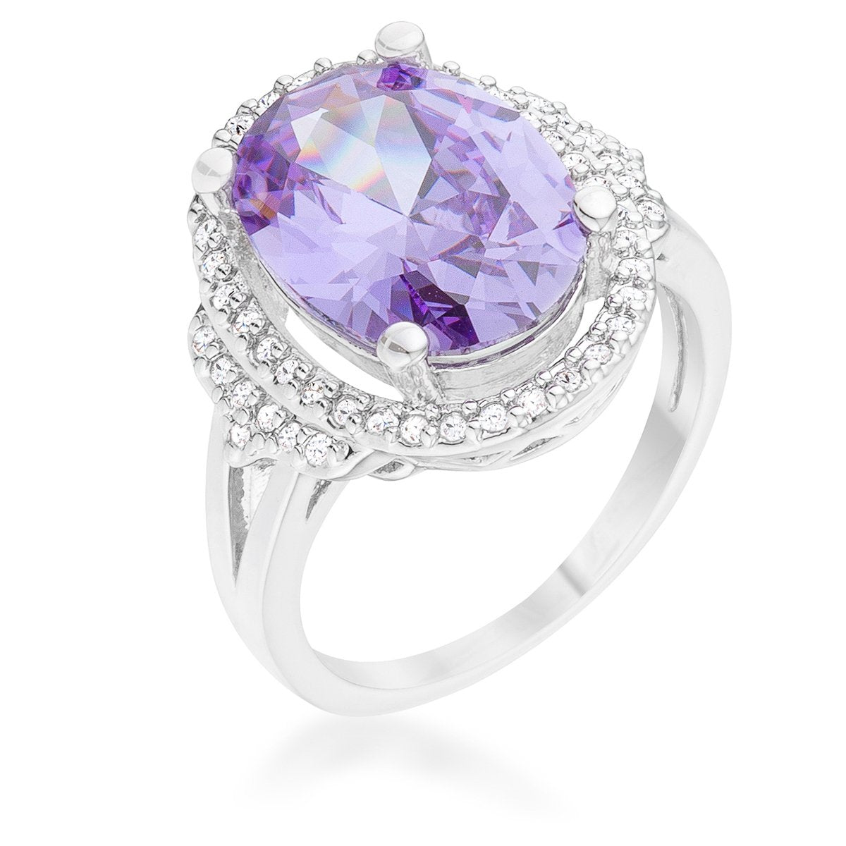 Melanie 5.95ct Amethyst CZ Rhodium Cocktail Ring - R08498R-C20