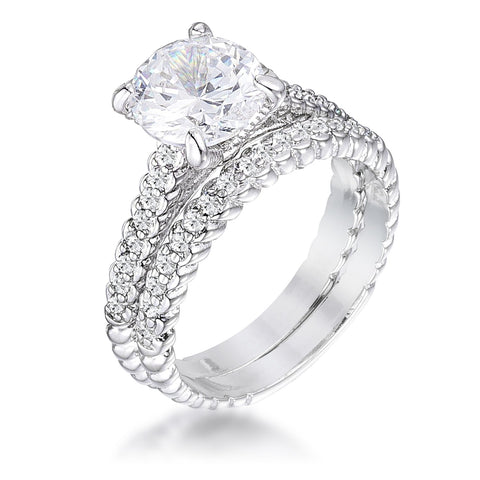 2.1Ct Rhodium Plated Baroque Style Wedding Set - R08580R-C01