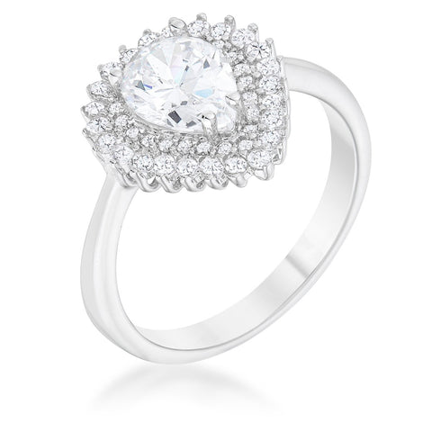 Susan 1.65ct CZ Rhodium Vintage Pear Shaped Ring - R08512R-C01