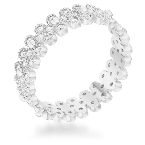 Clara 1ct CZ Rhodium Textured Bezel Set Eternity Ring - R08513R-C01