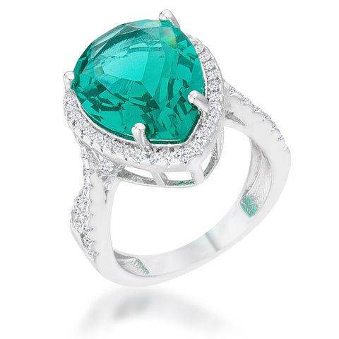 Laura 9.9ct Blue Green CZ Rhodium Classic Teardrop Ring - R08516R-C46