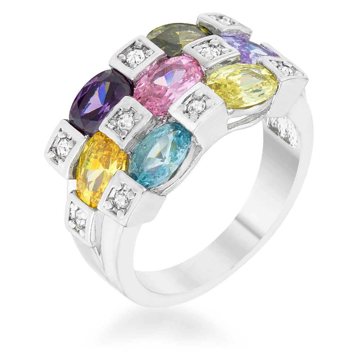 Mina 3.1ct Multicolor CZ Rhodium Cocktail Ring - R08523R-V01