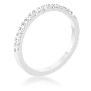 CZ Rhodium Plated Classic Band Ring With Round Cut Cubic Zirconia In A Pave Setting 0.11ct - R08533R-C01