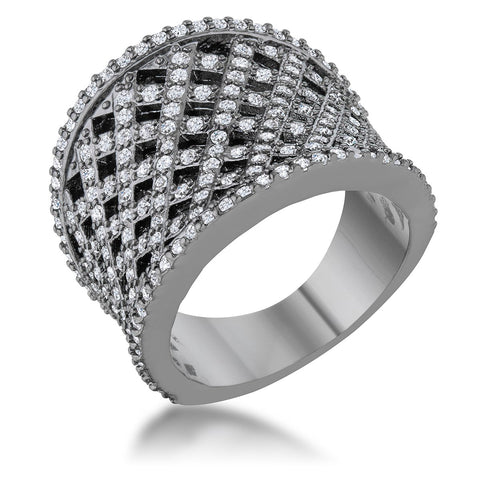 Brin 1.4ct CZ Hematite Wide Woven Style Ring - R08538B-C01
