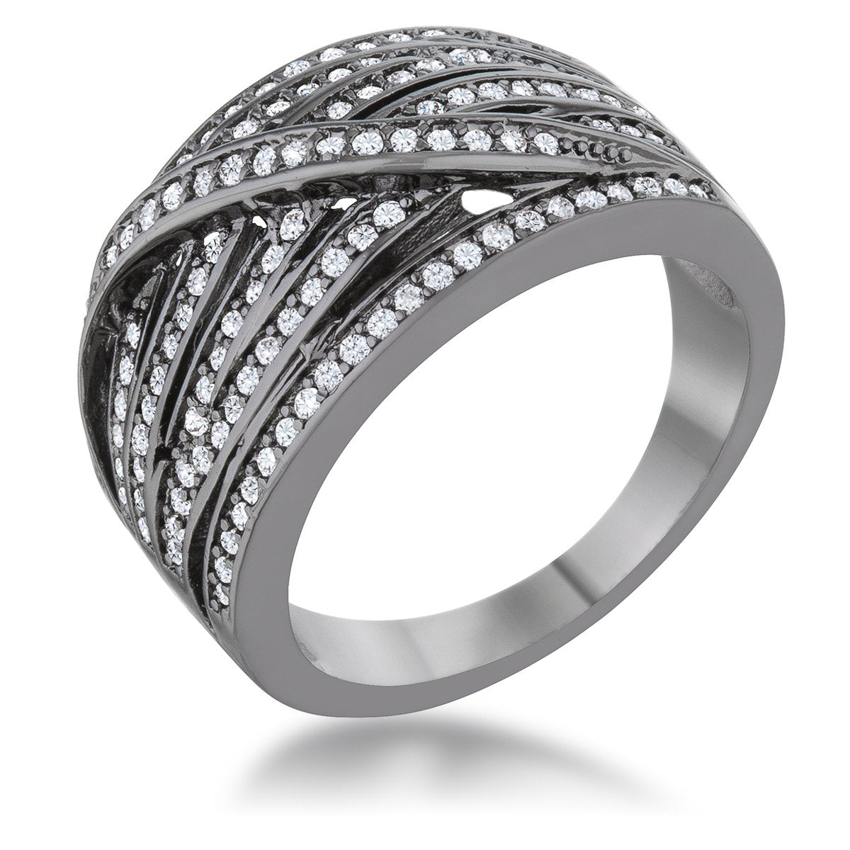 Shirah 0.75ct CZ Hematite Wide Statement Ring - R08541B-C01