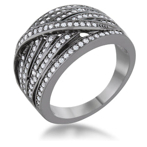 Shirah 0.75ct CZ Hematite Wide Statement Ring - R08541B-C01