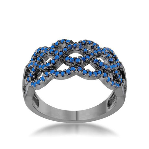 Brina 0.4ct Sapphire CZ Hematite Twist Ring - R08544B-V01