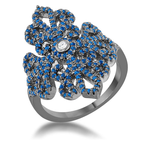 Victoria 1.23ct Sapphire CZ Hematite Filigree Cocktail Ring - R08545B-V01