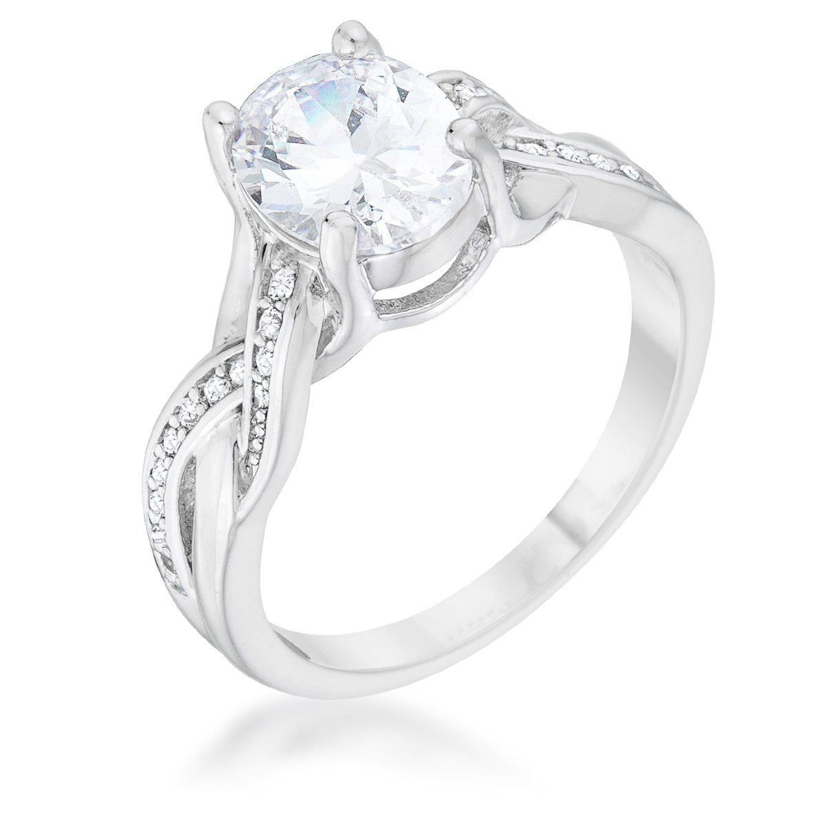 Justine 2ct CZ Rhodium Classic Oval Ring - R08549R-C01