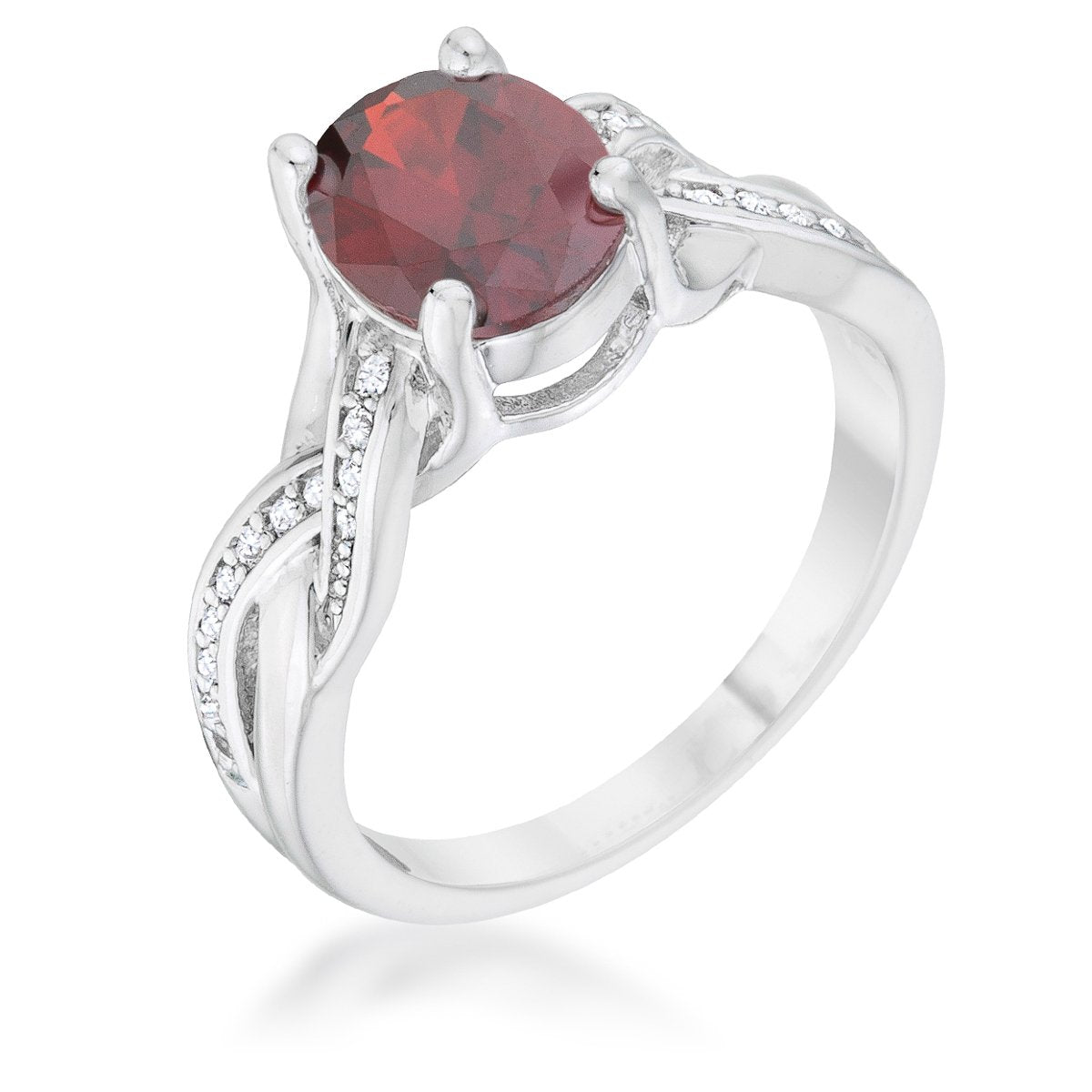 Justine 2ct Garnet CZ Rhodium Classic Oval Ring - R08549R-C13