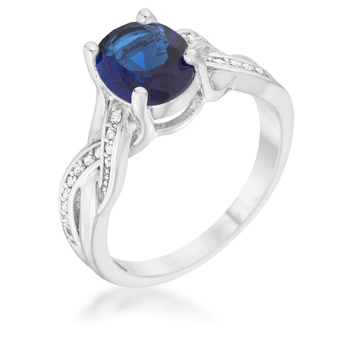 Justine 2ct Sapphire CZ Rhodium Classic Oval Ring - R08549R-C30