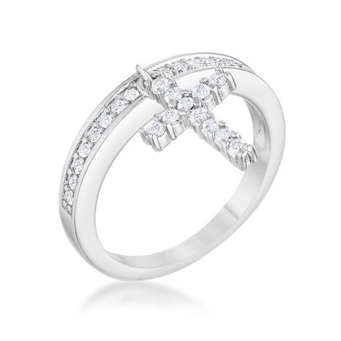 Christine 0.2ct CZ Rhodium Cross Charm Ring - R08550R-C01