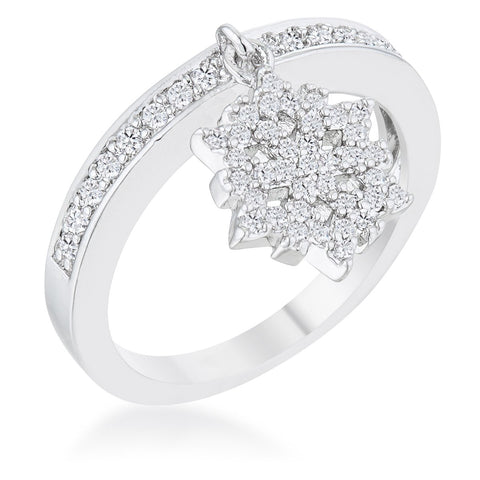 Snowflake 0.35ct CZ Rhodium Simple Holiday Charm Band Ring - R08551R-C01
