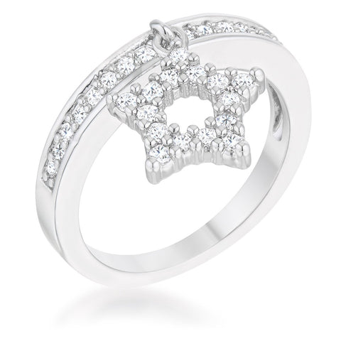 Star 0.25ct CZ Rhodium Simple Holiday Charm Band Ring - R08552R-C01