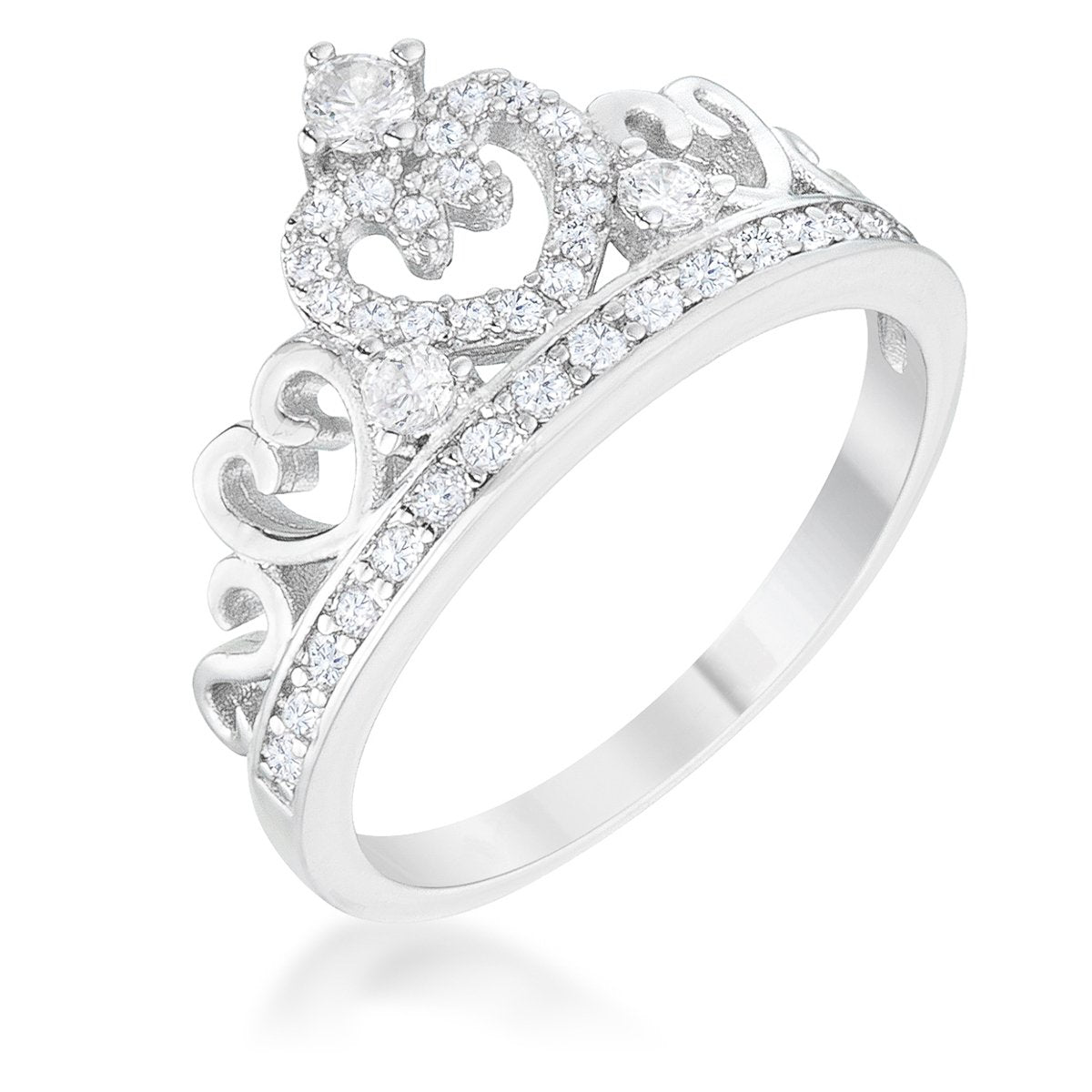 Aurora 0.34ct CZ Rhodium Heart Crown Ring - R08554R-C01
