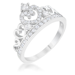Aurora 0.34ct CZ Rhodium Heart Crown Ring - R08554R-C01